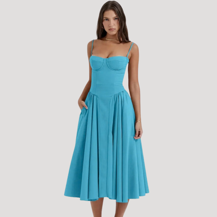 Women’s Spaghetti Strap Bustier Midi Dress