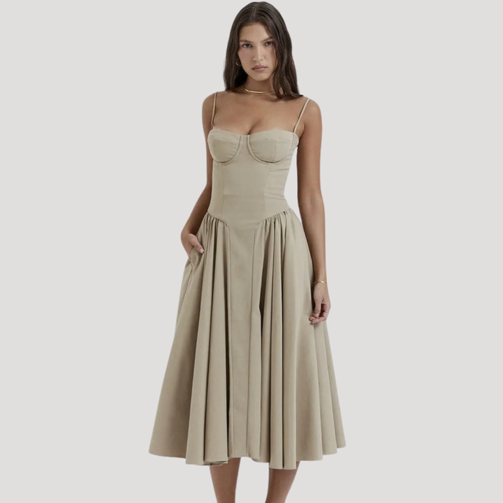 Women’s Spaghetti Strap Bustier Midi Dress