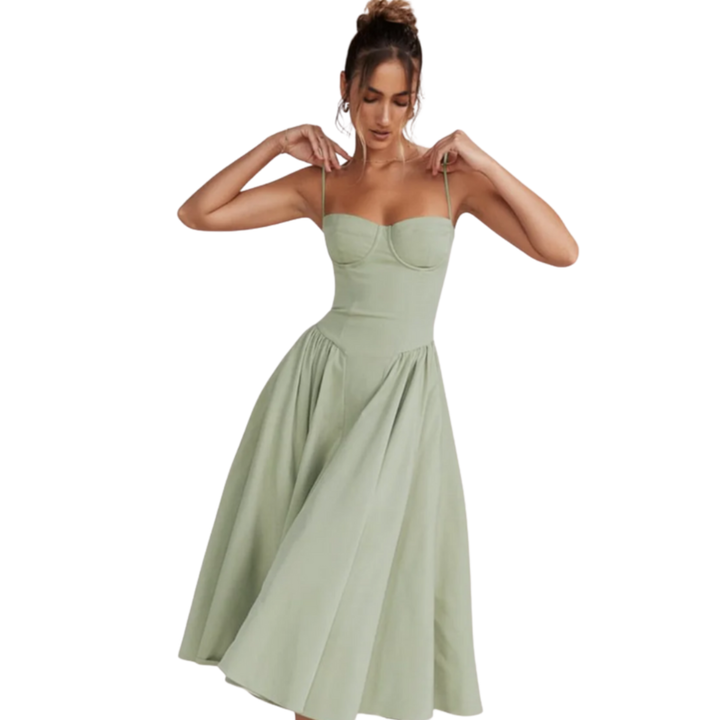 Women’s Spaghetti Strap Bustier Midi Dress