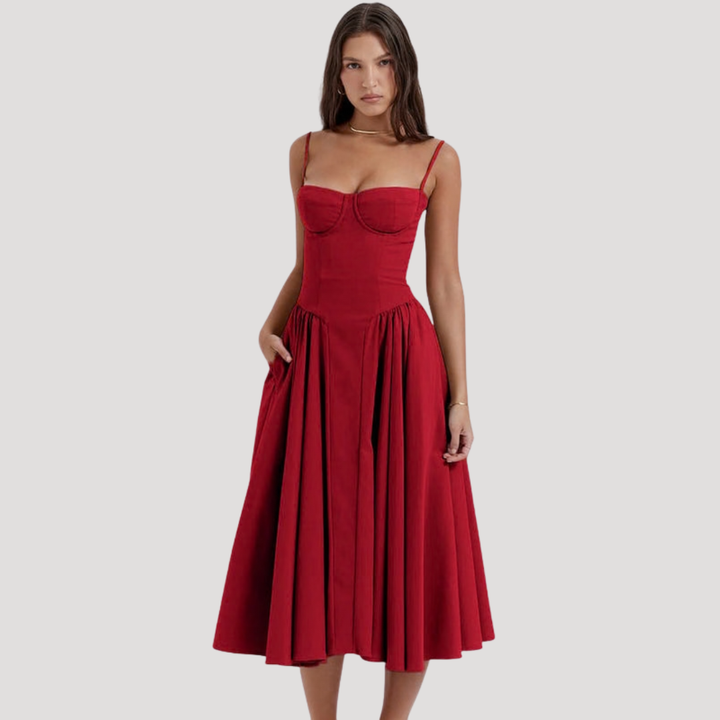 Women’s Spaghetti Strap Bustier Midi Dress