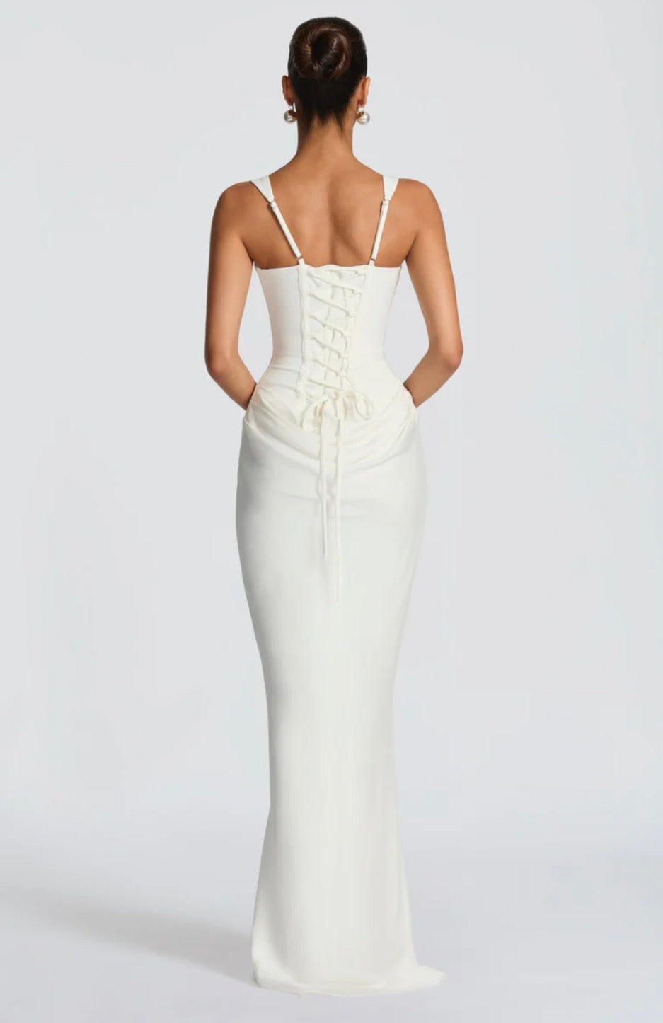 Women's Square Neck Maxi Dress with Lace-Up Back and Ruched Waist