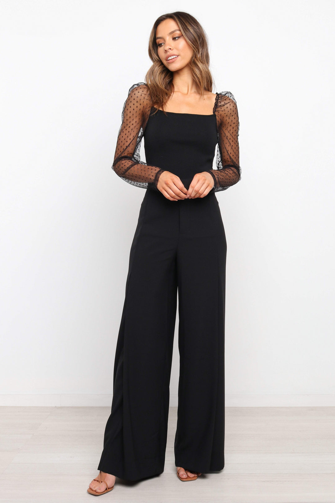 Women’s Square Neck Sheer Sleeve Top