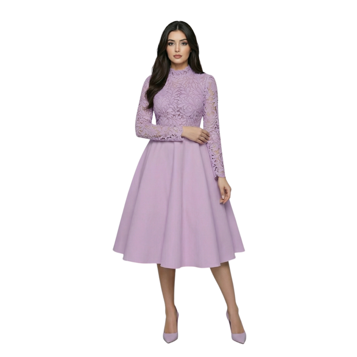 Women’s Long Sleeve Lace Bodice Midi Dress