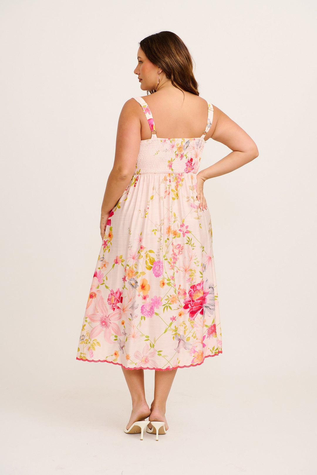Women’s Square Neck Strap Smocked Back Midi Dress