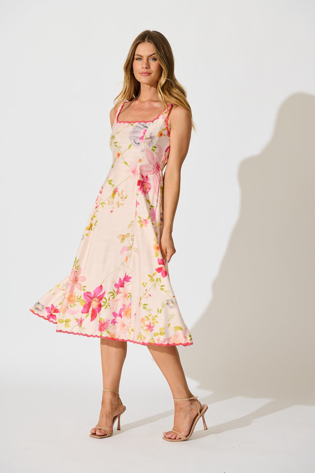 Women’s Square Neck Strap Smocked Back Midi Dress