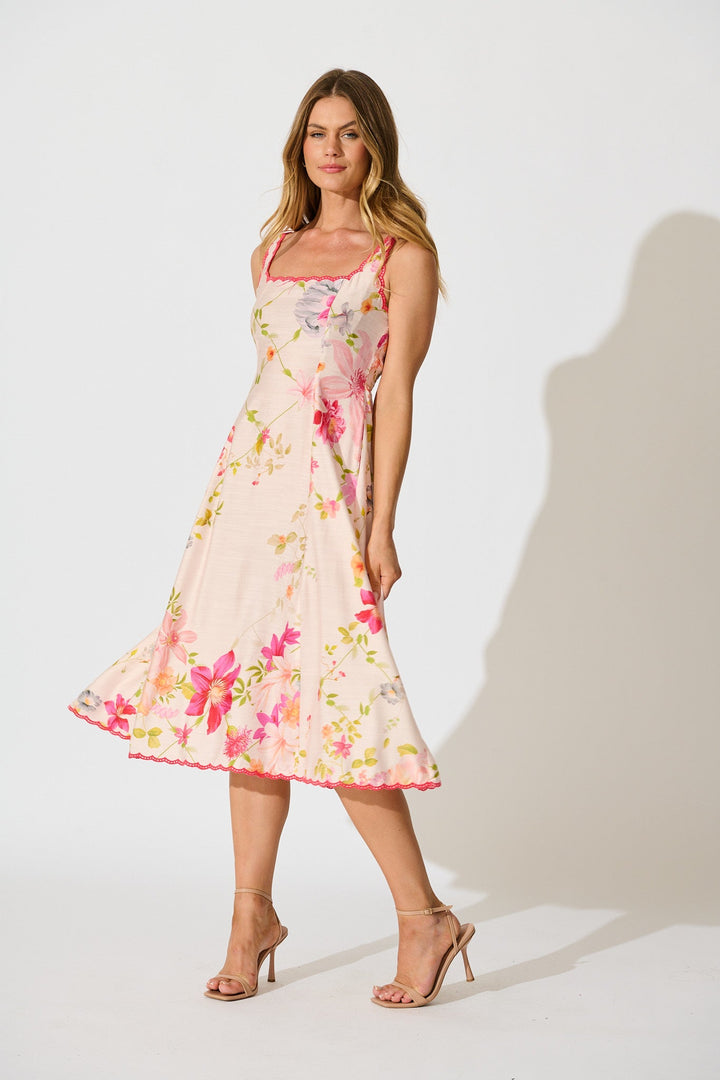 Women’s Square Neck Strap Smocked Back Midi Dress