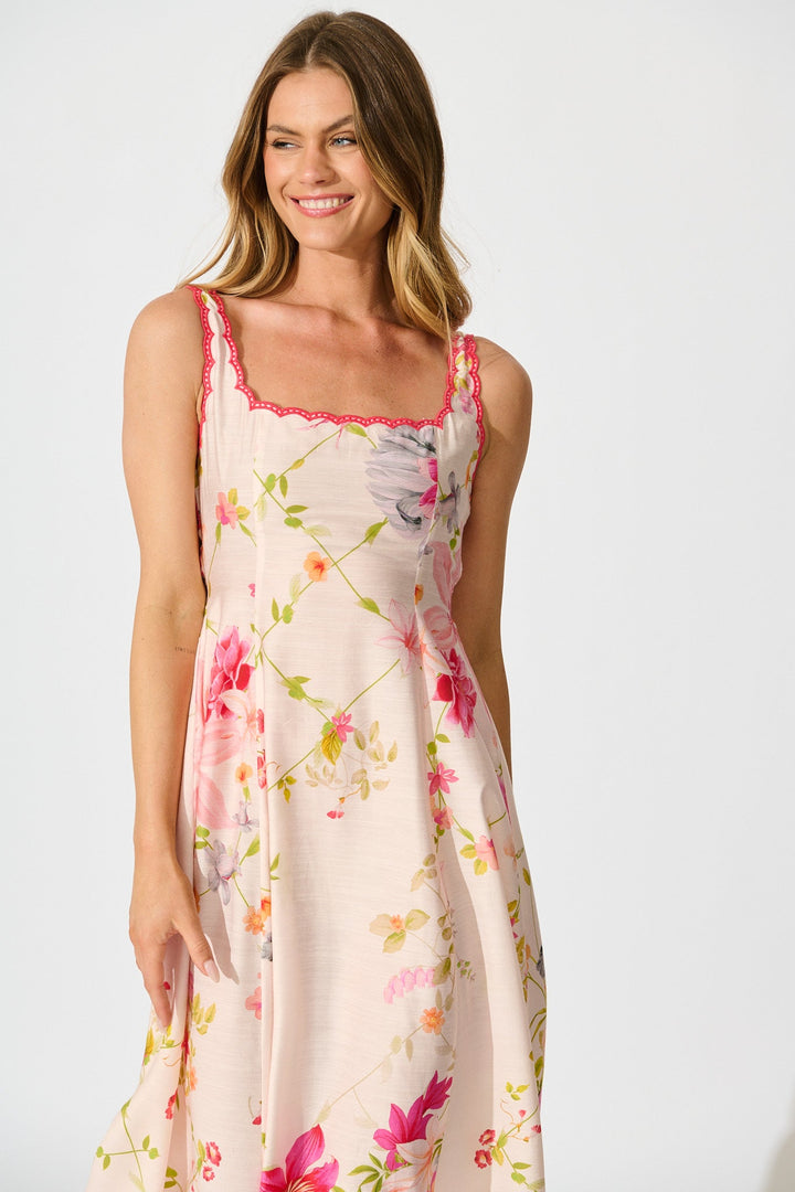 Women’s Square Neck Strap Smocked Back Midi Dress