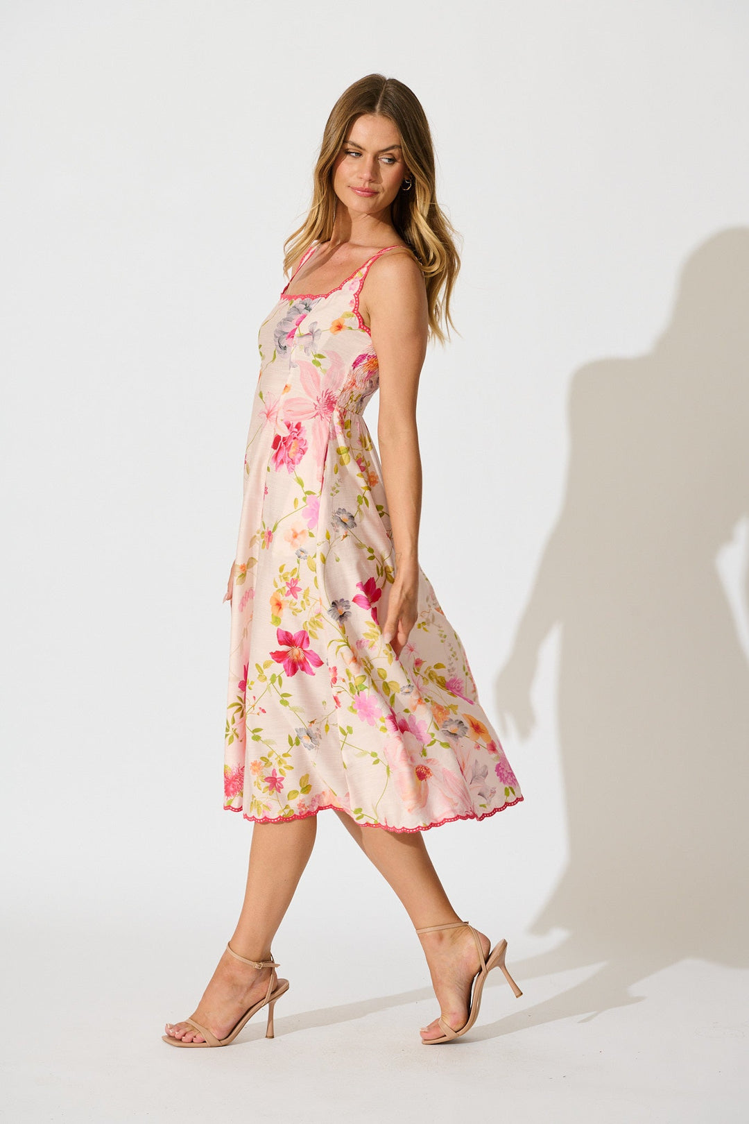 Women’s Square Neck Strap Smocked Back Midi Dress