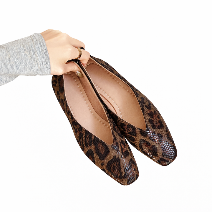 Women’s Square Toe Slip-On Flats with Multi-Tone Spot Pattern