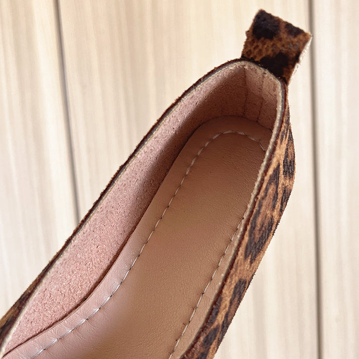 Women’s Square Toe Slip-On Flats with Multi-Tone Spot Pattern