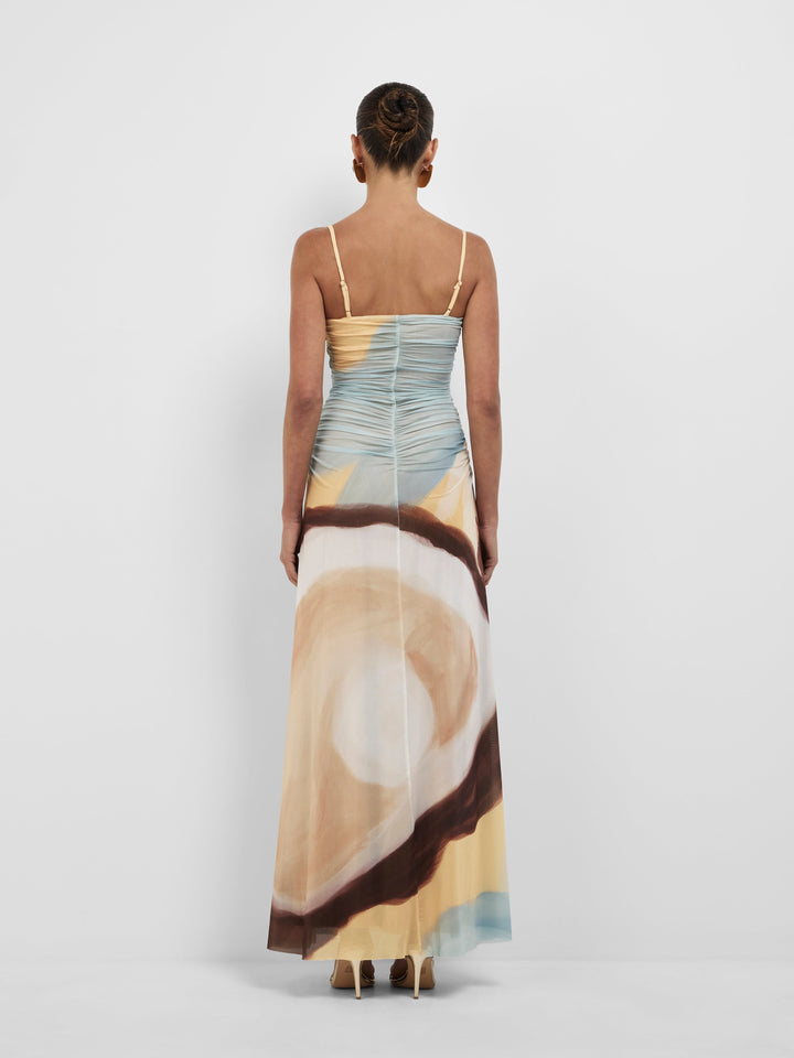 Women’s Straight Neck Maxi Dress with Adjustable Straps and Ruched Bodice
