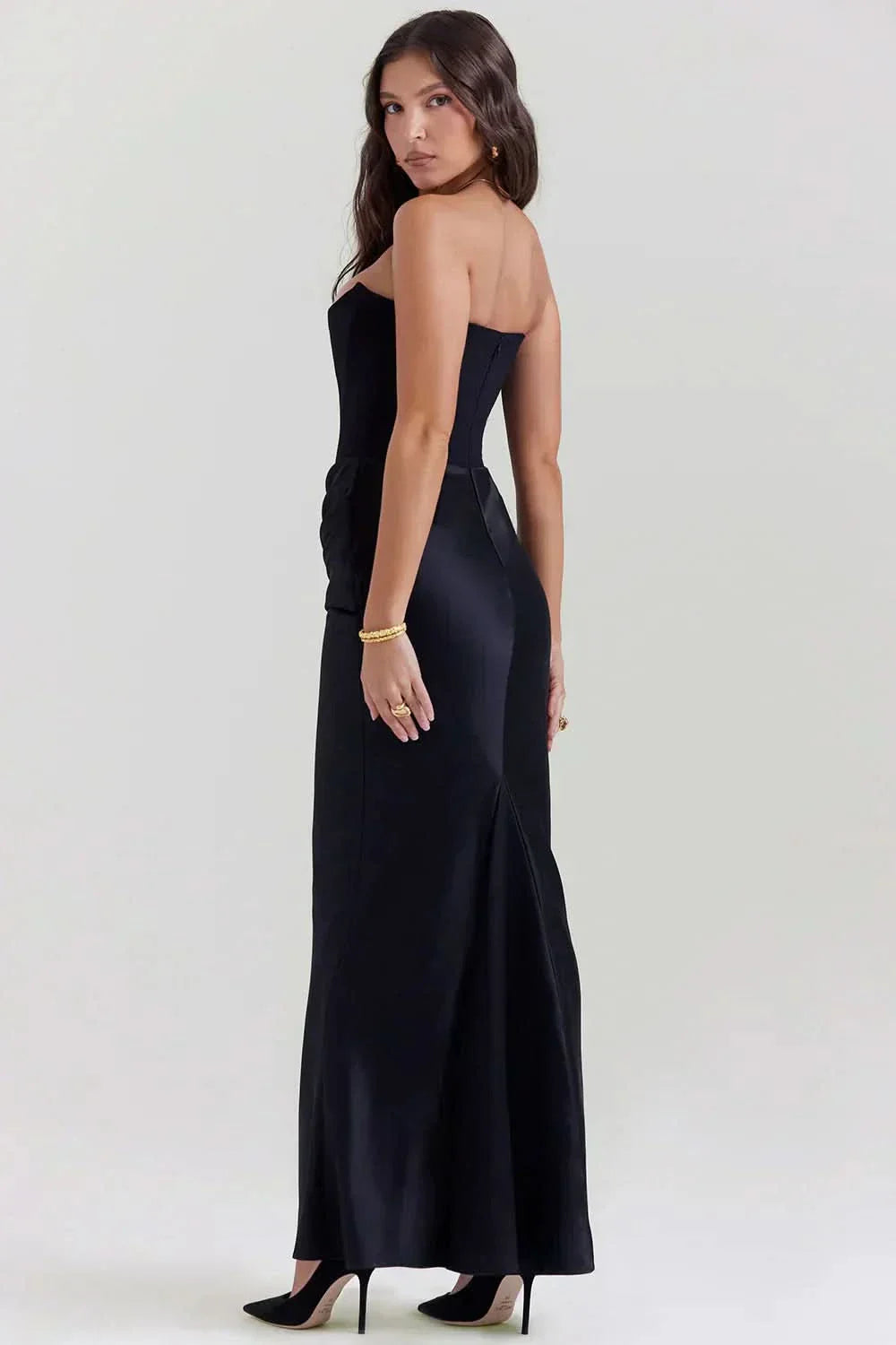 Women's Strapless Corset Maxi Dress with Draped Waist Detail