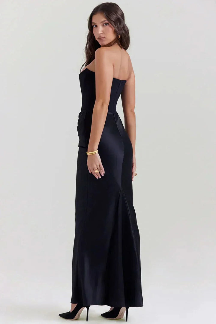 Women's Strapless Corset Maxi Dress with Draped Waist Detail