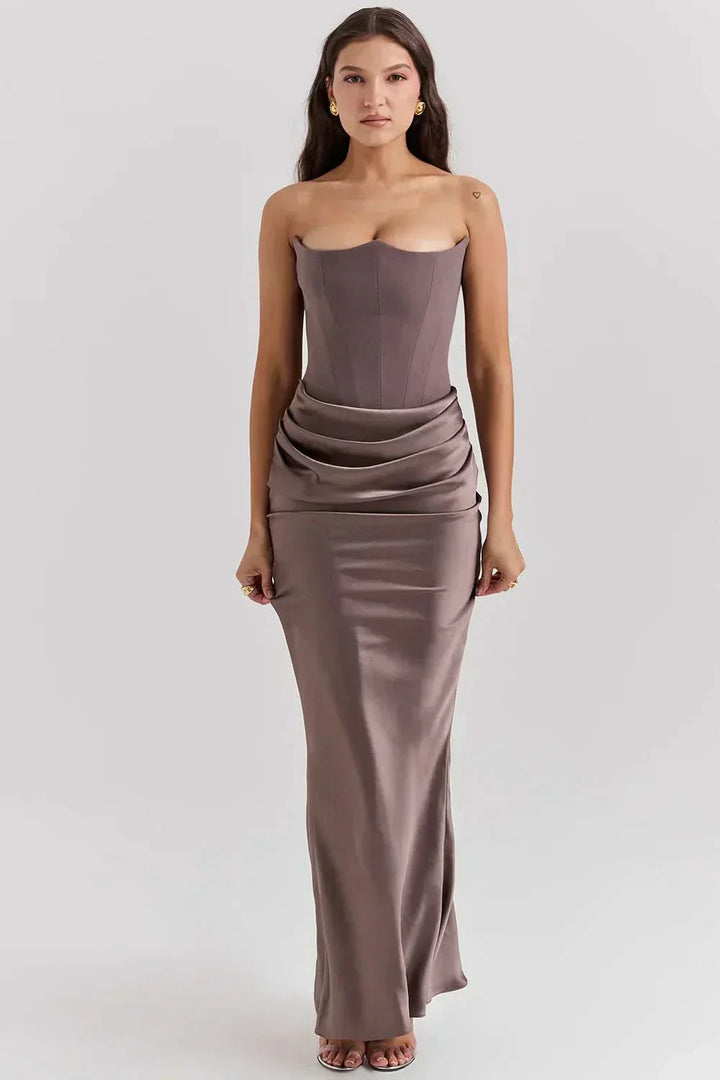 Women's Strapless Corset Maxi Dress with Draped Waist Detail