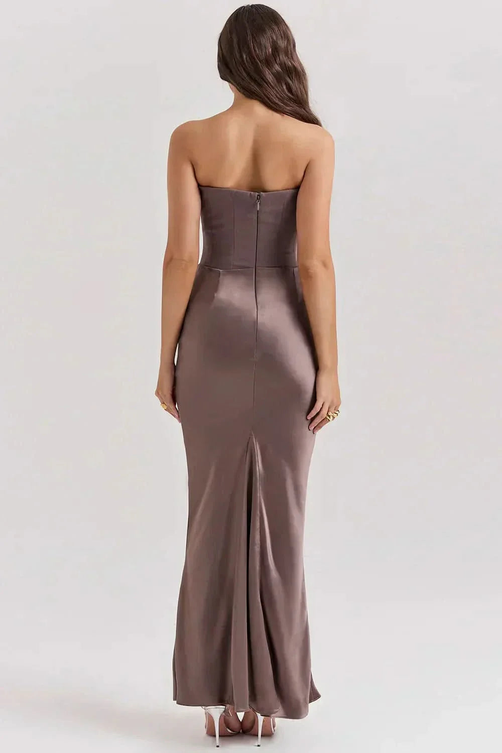 Women's Strapless Corset Maxi Dress with Draped Waist Detail