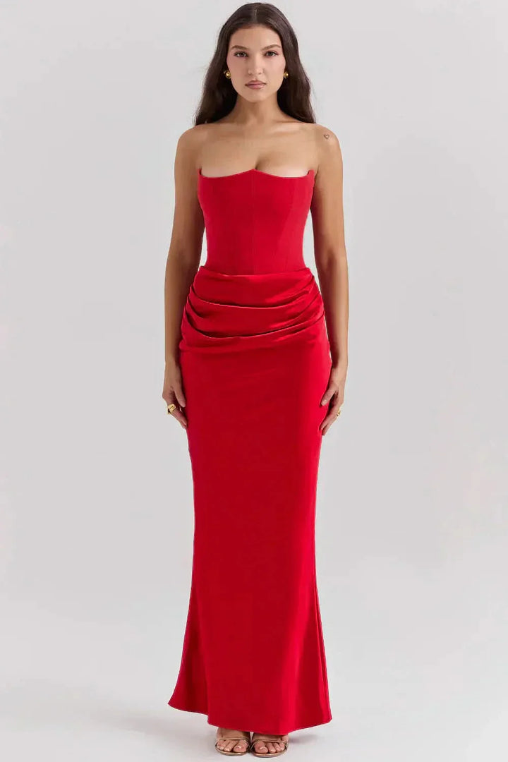 Women's Strapless Corset Maxi Dress with Draped Waist Detail