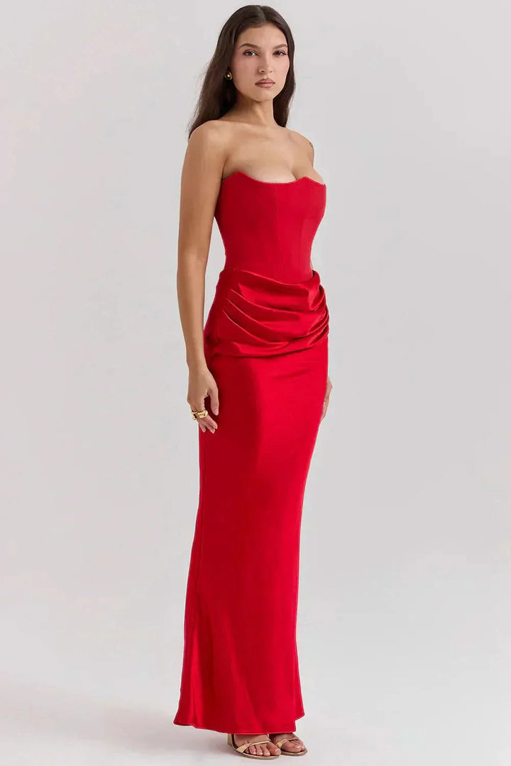 Women's Strapless Corset Maxi Dress with Draped Waist Detail