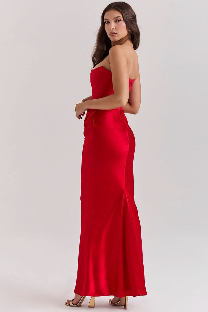 Women's Strapless Corset Maxi Dress with Draped Waist Detail