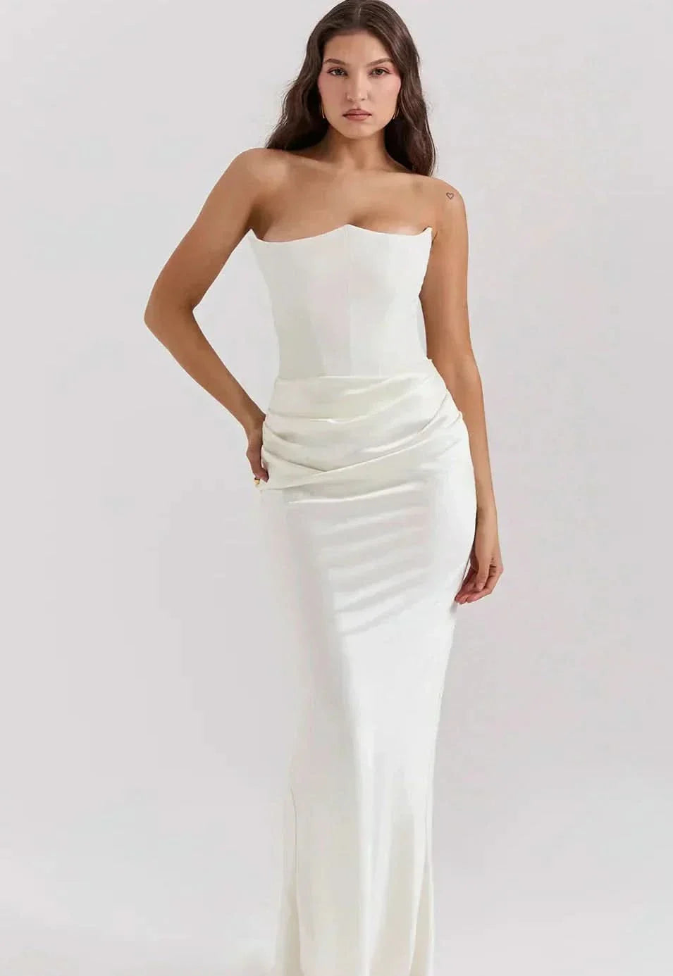 Women's Strapless Corset Maxi Dress with Draped Waist Detail
