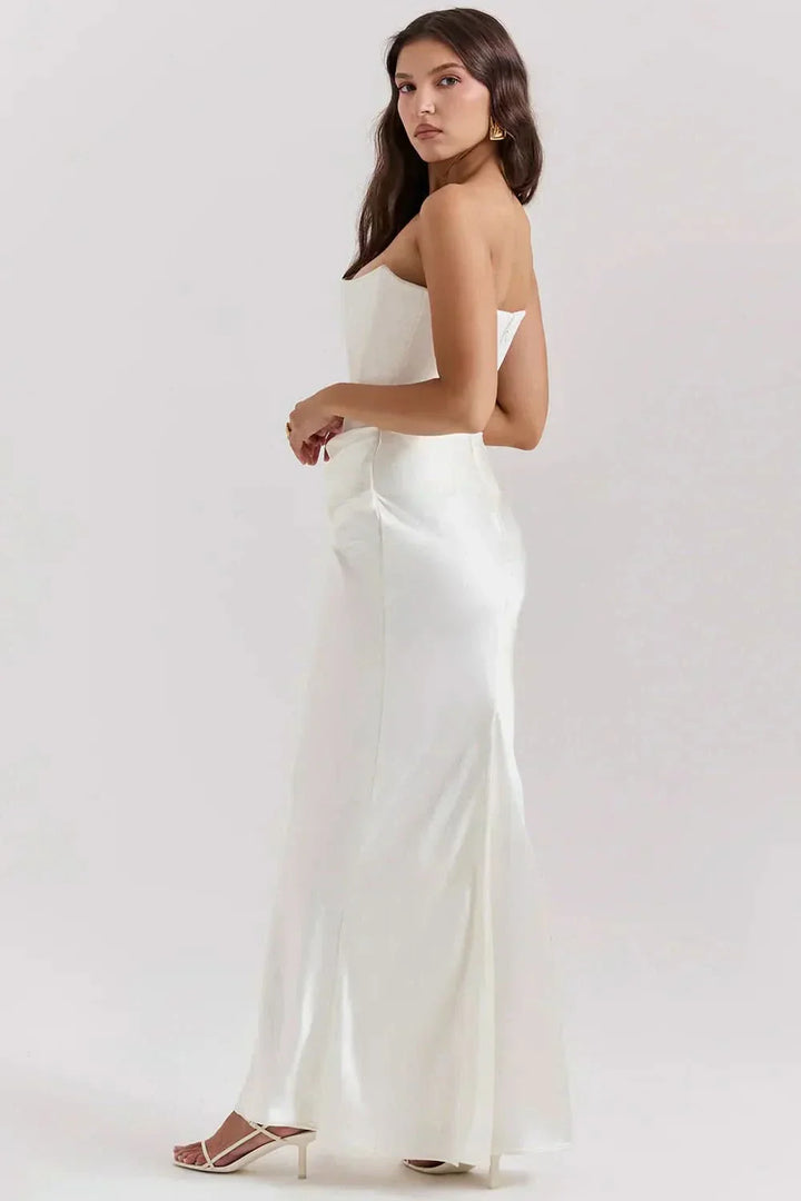Women's Strapless Corset Maxi Dress with Draped Waist Detail