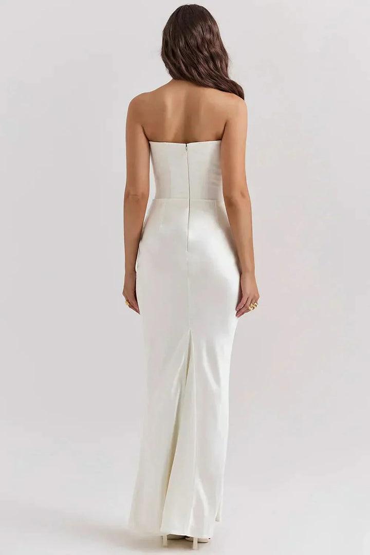 Women's Strapless Corset Maxi Dress with Draped Waist Detail