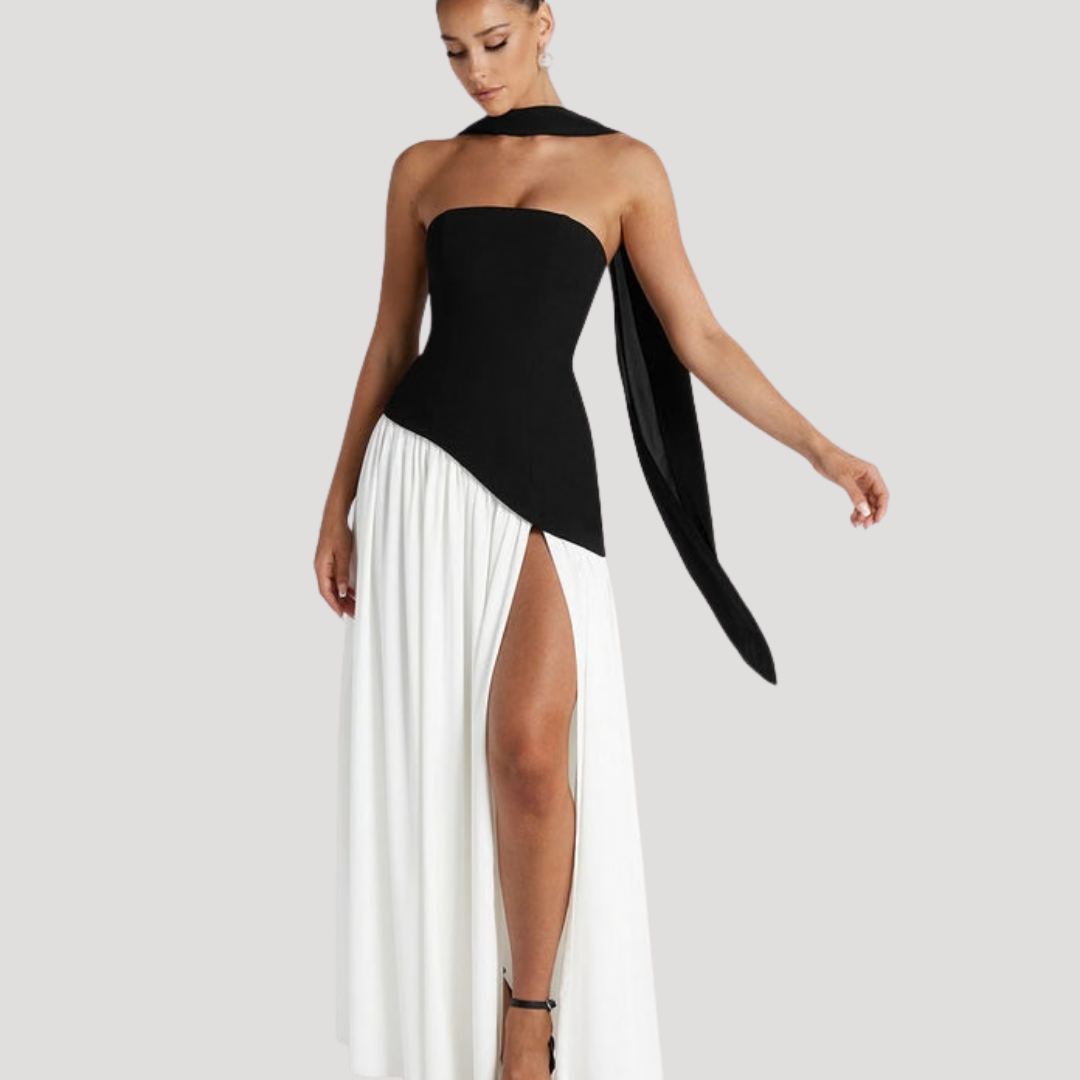 Women’s Strapless Corset Maxi Dress with Neck Scarf