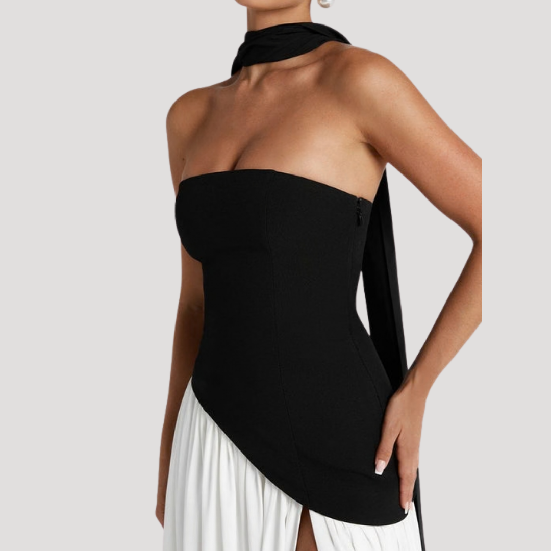 Women’s Strapless Corset Maxi Dress with Neck Scarf