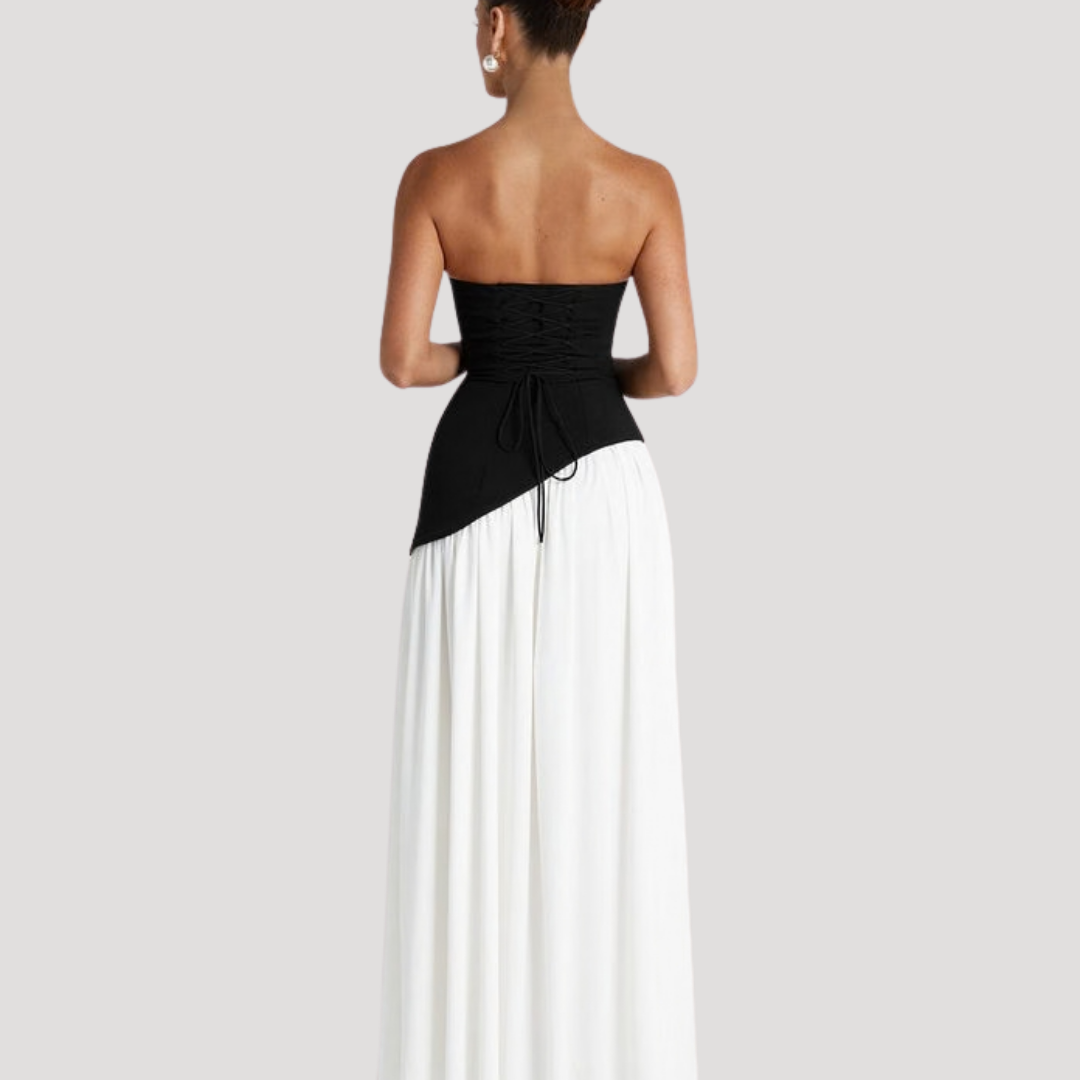 Women’s Strapless Corset Maxi Dress with Neck Scarf