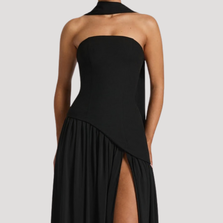 Women’s Strapless Corset Maxi Dress with Neck Scarf
