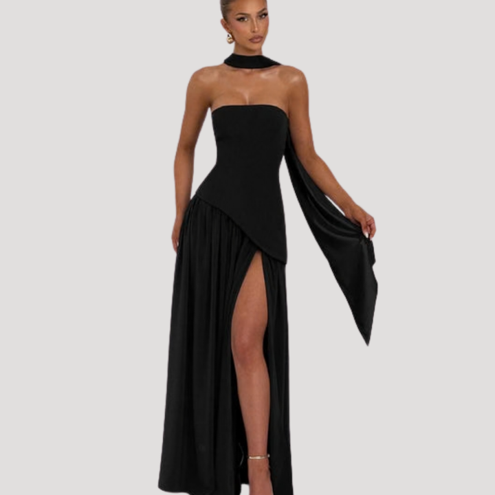 Women’s Strapless Corset Maxi Dress with Neck Scarf