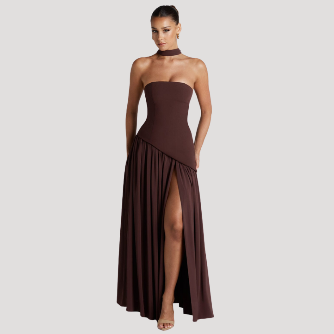 Women’s Strapless Corset Maxi Dress with Neck Scarf