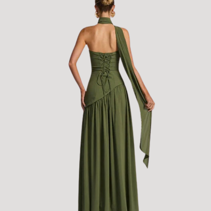 Women’s Strapless Corset Maxi Dress with Neck Scarf