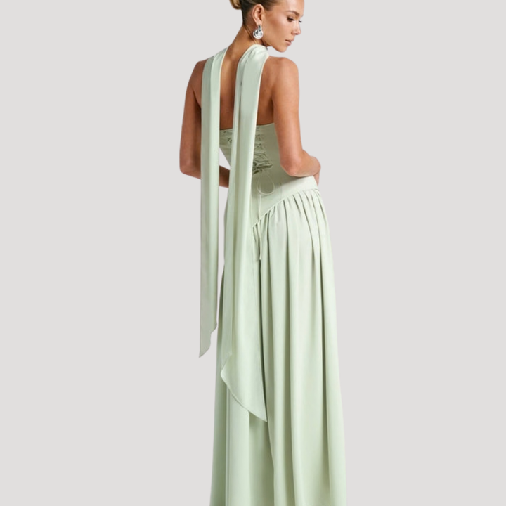 Women’s Strapless Corset Maxi Dress with Neck Scarf