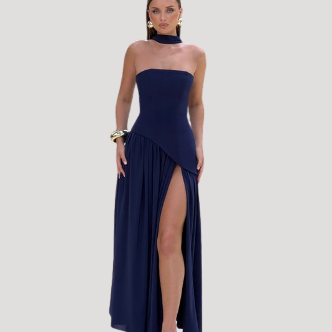 Women’s Strapless Corset Maxi Dress with Neck Scarf