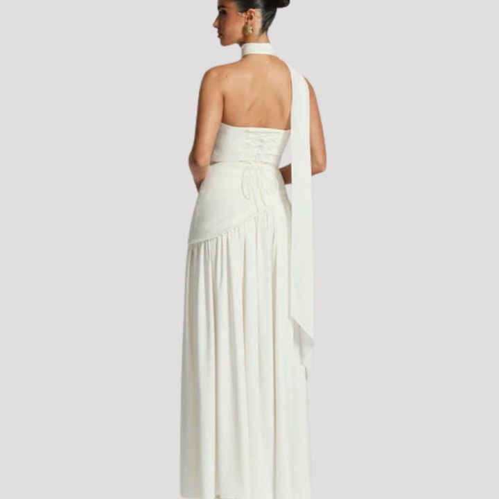 Women’s Strapless Corset Maxi Dress with Neck Scarf