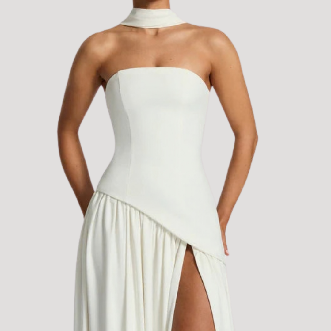 Women’s Strapless Corset Maxi Dress with Neck Scarf