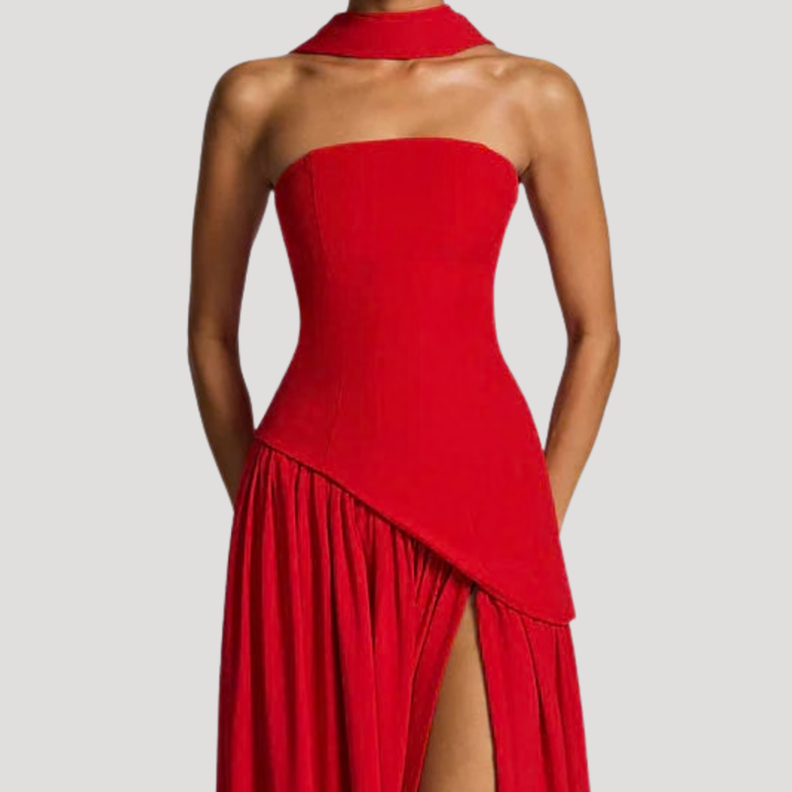 Women’s Strapless Corset Maxi Dress with Neck Scarf