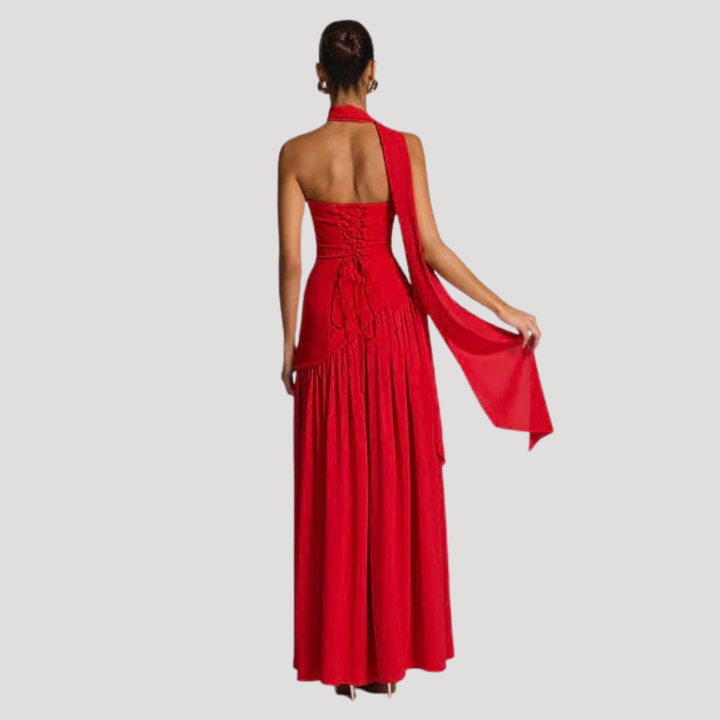 Women’s Strapless Corset Maxi Dress with Neck Scarf