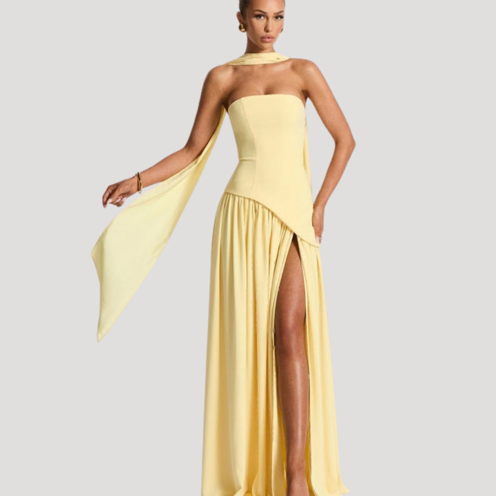 Women’s Strapless Corset Maxi Dress with Neck Scarf