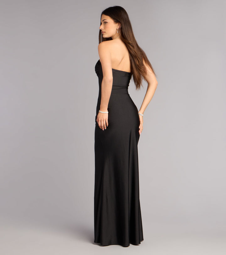 Women's Strapless Mermaid Maxi Dress with High Side Slit
