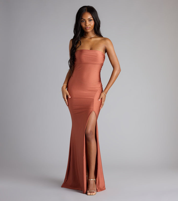Women's Strapless Mermaid Maxi Dress with High Side Slit