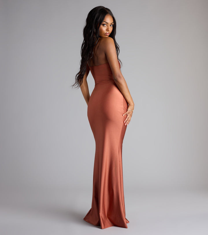 Women's Strapless Mermaid Maxi Dress with High Side Slit