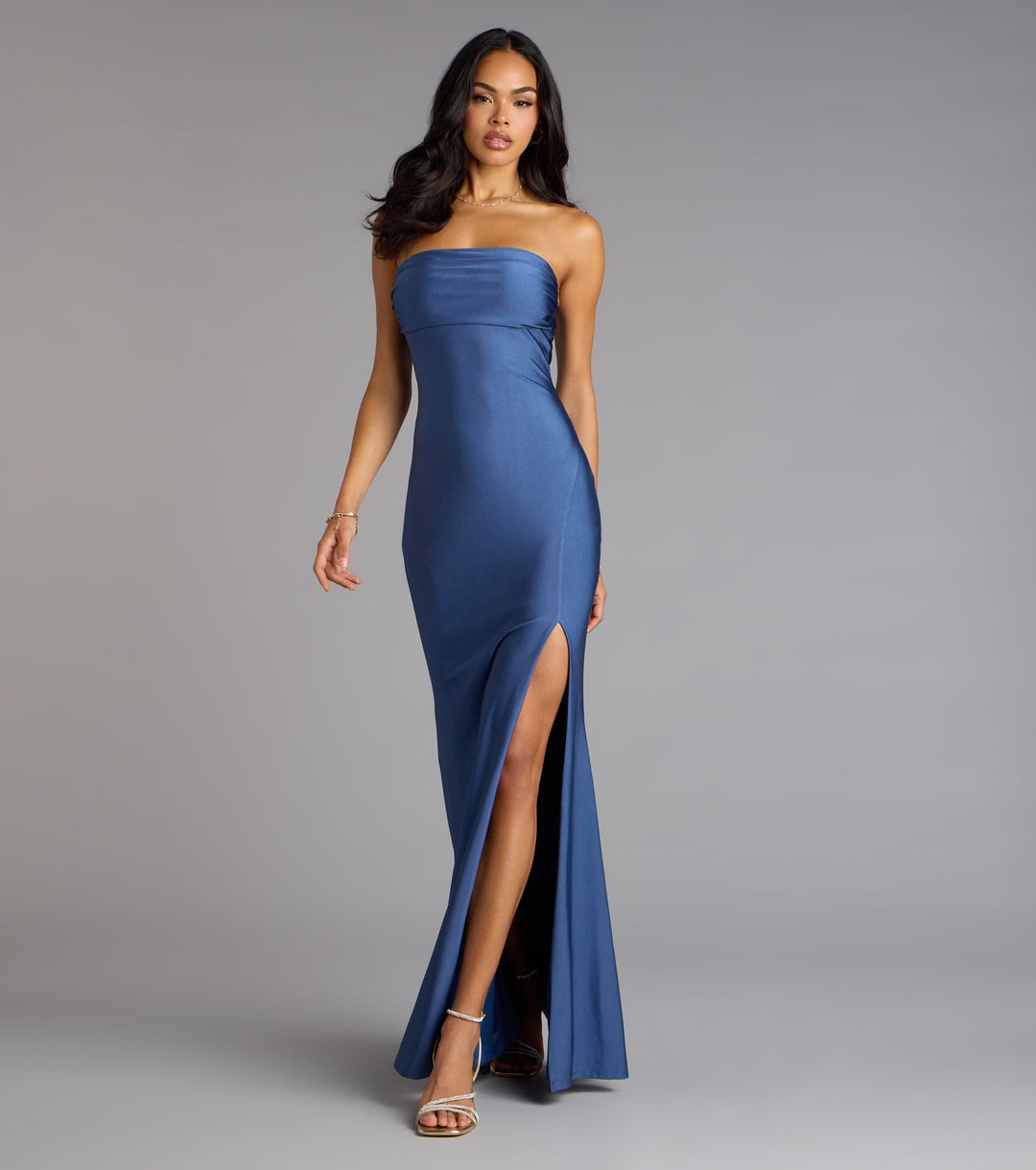 Women's Strapless Mermaid Maxi Dress with High Side Slit