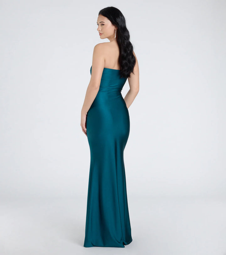 Women's Strapless Mermaid Maxi Dress with High Side Slit