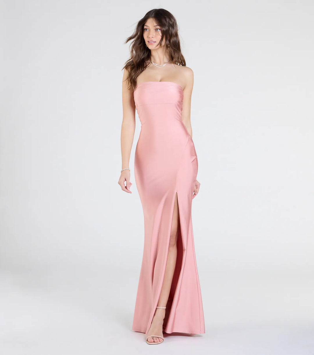 Women's Strapless Mermaid Maxi Dress with High Side Slit