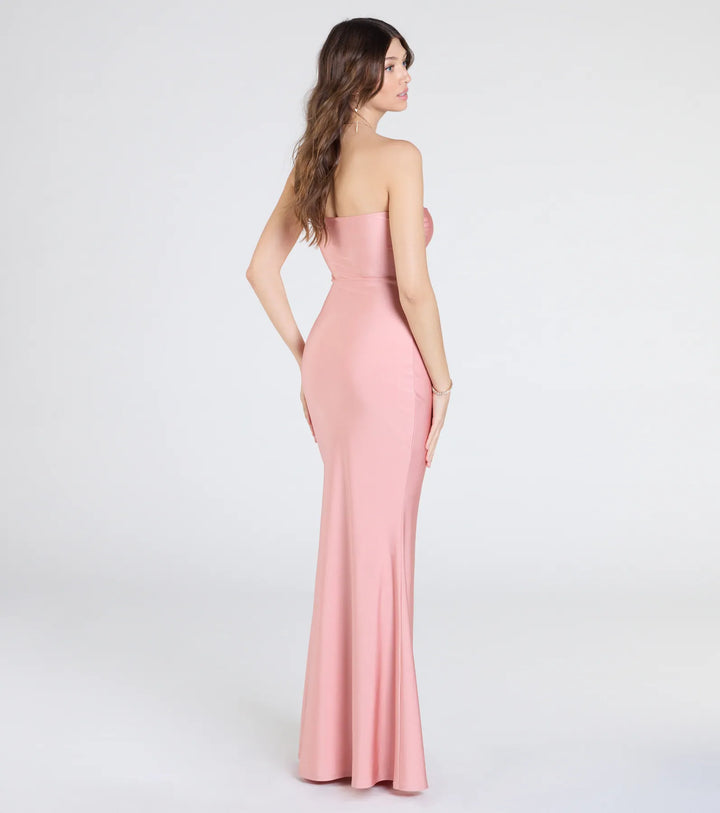 Women's Strapless Mermaid Maxi Dress with High Side Slit