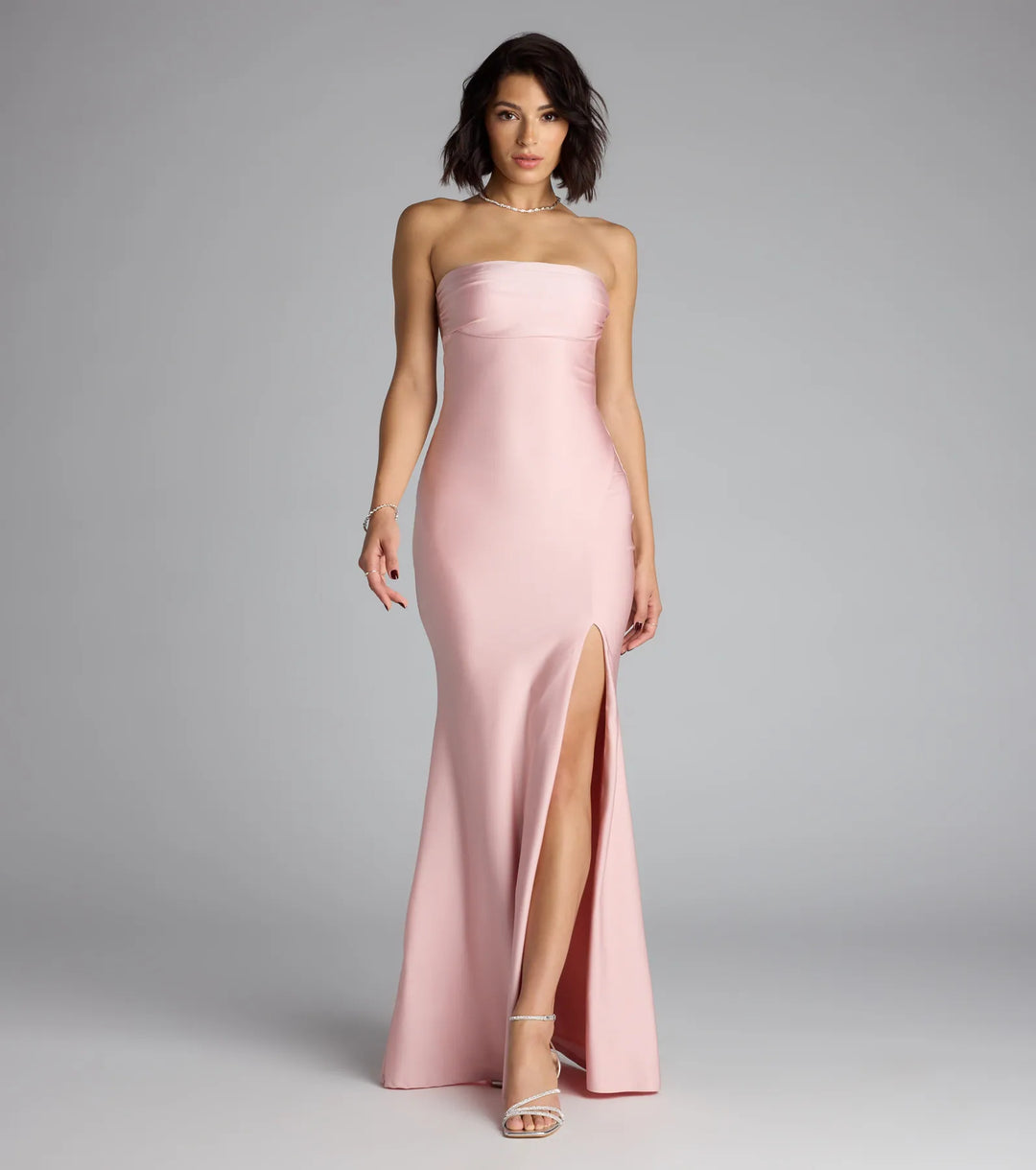 Women's Strapless Mermaid Maxi Dress with High Side Slit