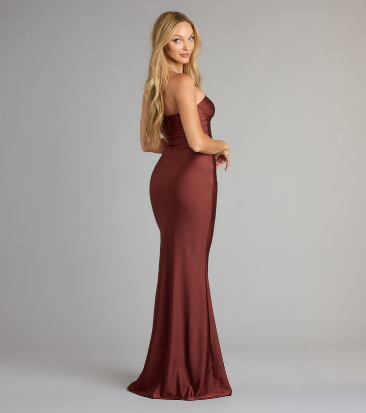 Women's Strapless Mermaid Maxi Dress with High Side Slit