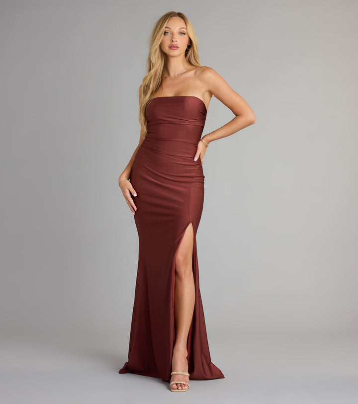 Women's Strapless Mermaid Maxi Dress with High Side Slit