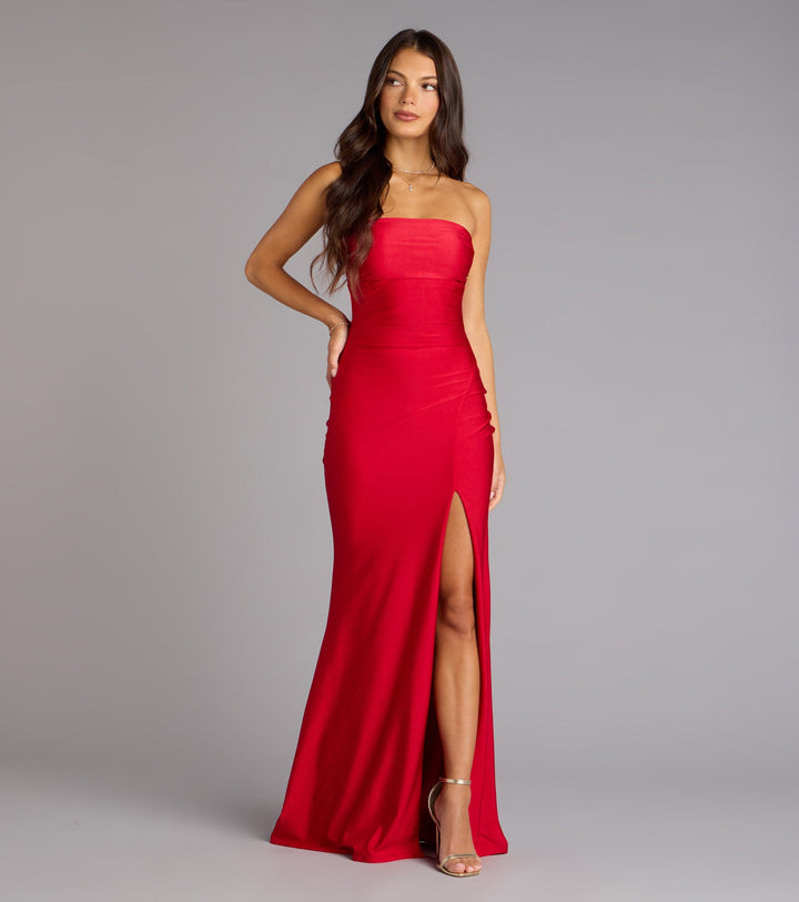 Women's Strapless Mermaid Maxi Dress with High Side Slit